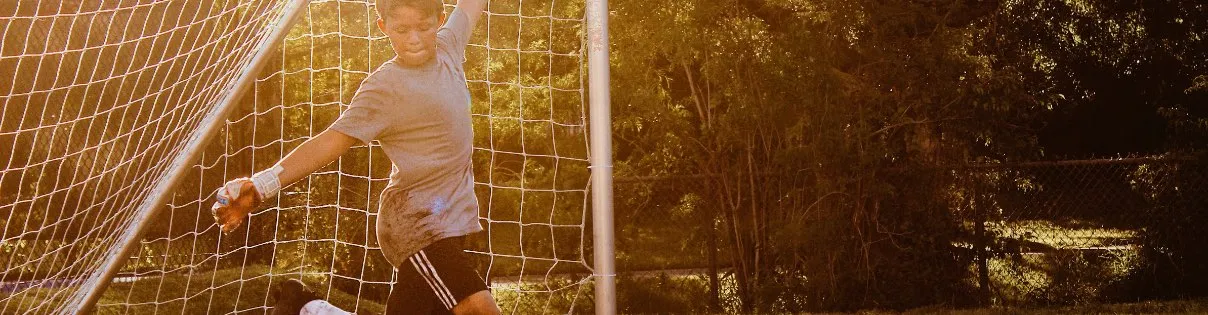 Netting installed on a soccer goal.