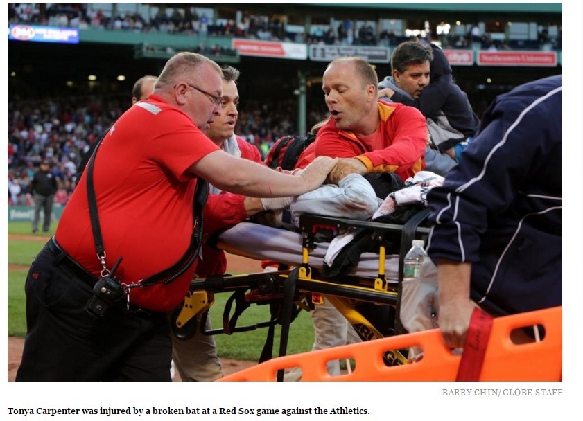 Tonya Carpenter injured by a broken bat at a Red Sox game.