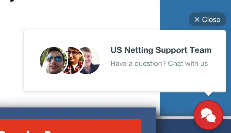 US Netting support chat button example