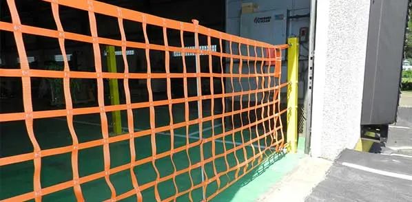 Post Mounted Loading Dock Safety Net in use