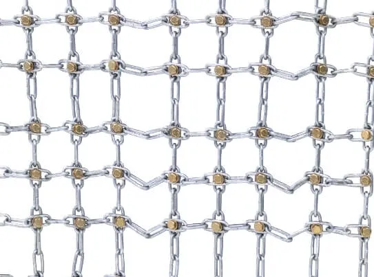 A close up view of steel chain netting