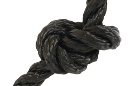 Close up picture of a overhand knot.