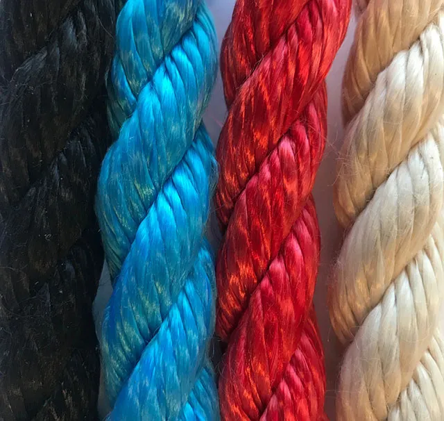 A close up of the rope combo colors, which are black, blue, red, and tan