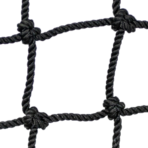 Safety barrier nets with knotted nettin